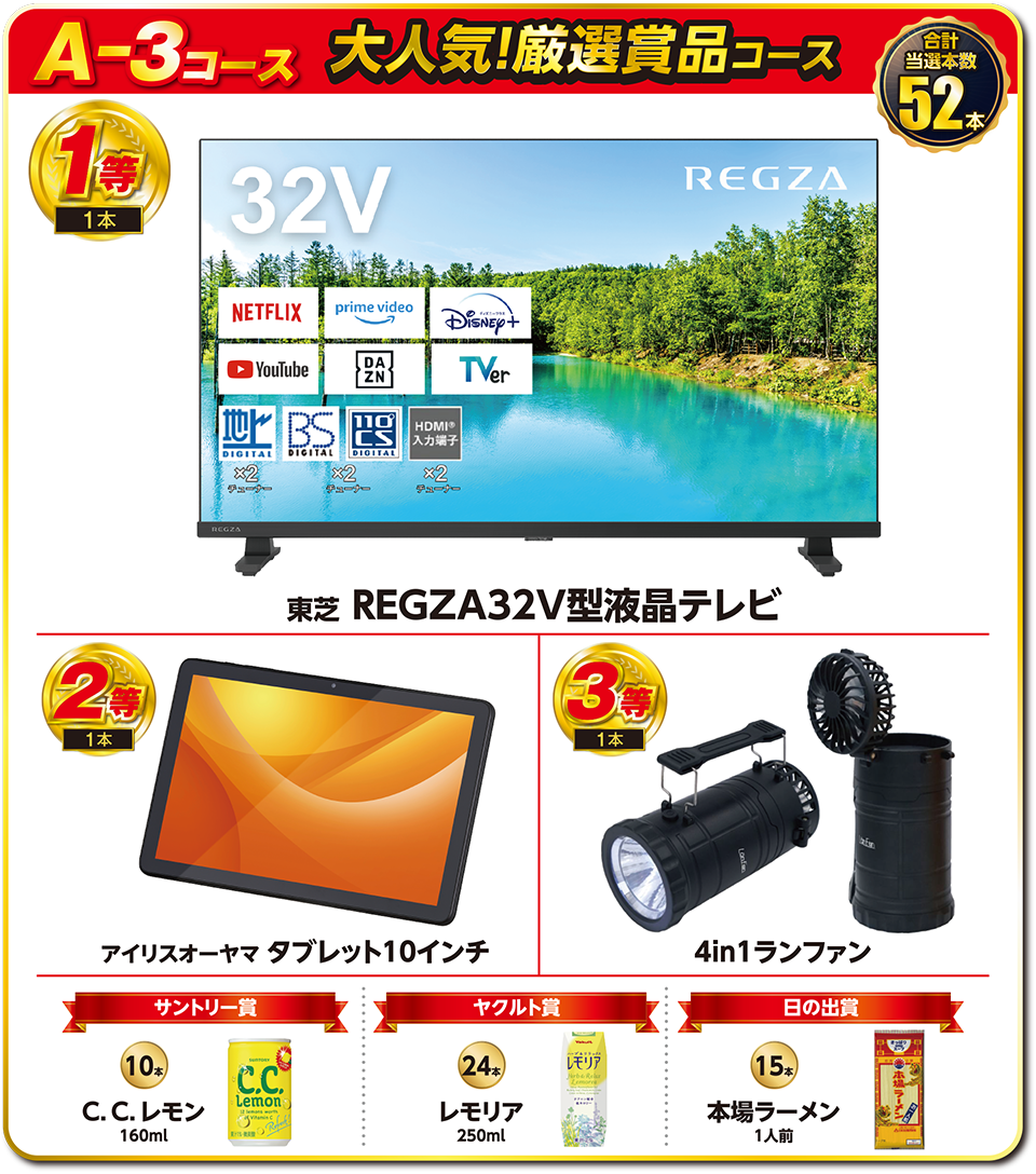 A-3コース 大人気！厳選賞品コース